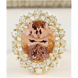 8.70 CTW Natural Morganite And Diamond Ring In 18K Solid Yellow Gold