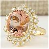 Image 2 : 8.70 CTW Natural Morganite And Diamond Ring In 18K Solid Yellow Gold