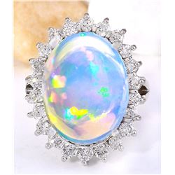 9.53 CTW Natural Opal 18K Solid White Gold Diamond Ring