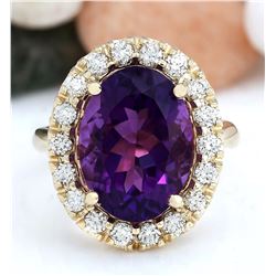 8.40 CTW Natural Amethyst 18K Solid Yellow Gold Diamond Ring