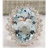 Image 1 : 8.40 CTW Natural Aquamarine And Diamond Ring In 14K Solid Rose Gold