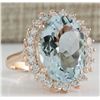 Image 2 : 8.40 CTW Natural Aquamarine And Diamond Ring In 14K Solid Rose Gold