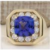 Image 1 : MENS 4.04 CTW Natural Blue Tanzanite And Diamond Ring 18K Solid Yellow Gold