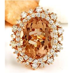 9.08 CTW Natural Morganite 18K Solid Rose Gold Diamond Ring