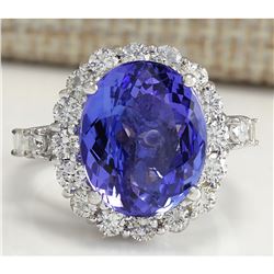 8.15 CTW Natural Blue Tanzanite And Diamond Ring In 14K White Gold