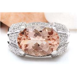 6.95 CTW Natural Morganite 18K Solid White Gold Diamond Ring