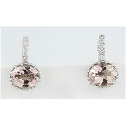 3.65 CTW Morganite 14K White Gold Diamond Earrings