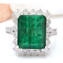 9.55 CTW Natural Emerald 18K Solid White Gold Diamond Ring
