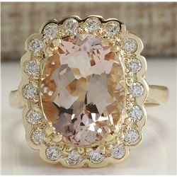 5.07 CTW Natural Morganite And Diamond Ring 18K Solid Yellow Gold