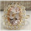 Image 1 : 5.07 CTW Natural Morganite And Diamond Ring 18K Solid Yellow Gold