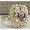 Image 2 : 5.07 CTW Natural Morganite And Diamond Ring 18K Solid Yellow Gold
