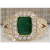 Image 1 : 3.60 CTW Natural Emerald And Diamond Ring In 14K Solid Yellow Gold