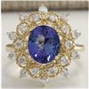 Image 1 : 4.00 CTW Natural Blue Tanzanite And Diamond Ring In 18K Yellow Gold