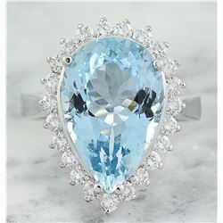 7.65 CTW Aquamarine 14K White Gold Diamond Ring