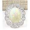 Image 1 : 6.32 CTW Natural Opal And Diamond Ring In 18K White Gold