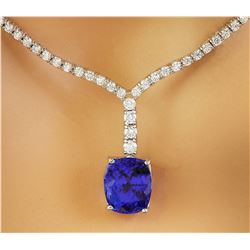 9.25 CTW Tanzanite 14K White Gold Diamond Necklace