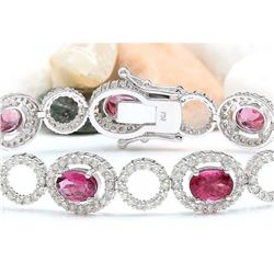 11.77 CTW Natural Tourmaline 14K Solid White Gold Diamond Bracelet