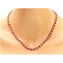 30.75 CTW Natural Ruby 14K Solid Yellow Gold Diamond Necklace