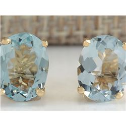 3.00 CTW Natural Blue Aquamarine Earrings In 14K Yellow Gold