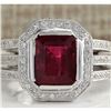 Image 1 : 3.86 CTW Natural Red Rubelite And Diamond Ring 14K Solid White Gold