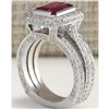 Image 3 : 3.86 CTW Natural Red Rubelite And Diamond Ring 14K Solid White Gold