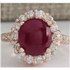 Image 1 : 5.42 CTW Natural Ruby Cabochon And Diamond Ring 14K Solid Rose Gold