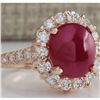 Image 2 : 5.42 CTW Natural Ruby Cabochon And Diamond Ring 14K Solid Rose Gold