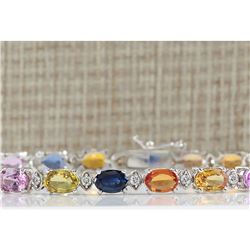 13.35 CTW Natural Sapphire And Diamond Bracelet In 14K Solid White Gold