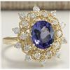 Image 2 : 4.00 CTW Natural Blue Tanzanite And Diamond Ring In 14K Yellow Gold