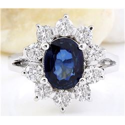 2.38 CTW Natural Sapphire 14K Solid White Gold Diamond Ring