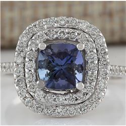 2.37 CTW Natural Blue Tanzanite And Diamond Ring In 14K White Gold