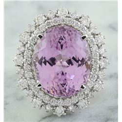 18.58 CTW Kunzite 14K White Gold Diamond Ring