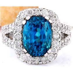 9.37 CTW Natural Zircon 14K Solid White Gold Diamond Ring