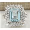 Image 1 : 5.52 CTW Natural Aquamarine And Diamond Ring In 14k Solid White Gold