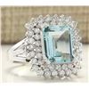 Image 2 : 5.52 CTW Natural Aquamarine And Diamond Ring In 14k Solid White Gold