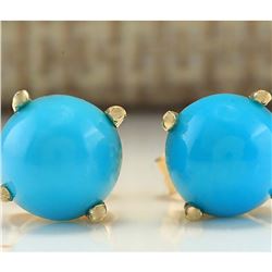 2.00 CTW Natural Blue Turquoise Earrings 18K Solid Yellow Gold