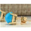Image 2 : 2.00 CTW Natural Blue Turquoise Earrings 18K Solid Yellow Gold