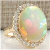 Image 2 : 15.88 CTW Natural Opal And Diamond Ring 14K Solid Yellow Gold