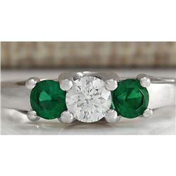 1.00 CTW Natural Colombian Emerald And Diamond Ring 18K Solid White Gold
