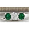 Image 1 : 1.00 CTW Natural Colombian Emerald And Diamond Ring 18K Solid White Gold