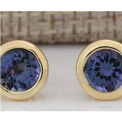 2.60 CTW Natural Tanzanite Earrings 18K Solid Yellow Gold