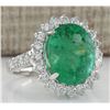 Image 2 : 8.93 CTW Natural Colombian Emerald And Diamond Ring In 18K White Gold