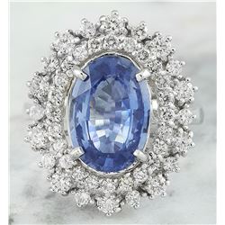 6.10 CTW Sapphire 18K White Gold Diamond Ring