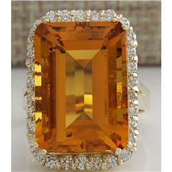 16.61 CTW Natural Citrine And Diamond Ring 18K Solid Yellow Gold