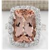 Image 1 : 13.03 CTW Natural Morganite And Diamond Ring In 18K White Gold