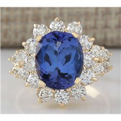 6.75 CTW Natural Tanzanite And Diamond Ring In 18K Yellow Gold
