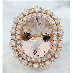 11.22 CTW Morganite 14K Rose Gold Diamond Ring