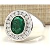 Image 2 : MENS 3.82 CTW Natural Emerald And Diamond Ring In 18K White Gold