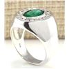 Image 3 : MENS 3.82 CTW Natural Emerald And Diamond Ring In 18K White Gold