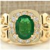Image 1 : 3.02 CTW Natural Emerald And Diamond Ring In 18K Yellow Gold